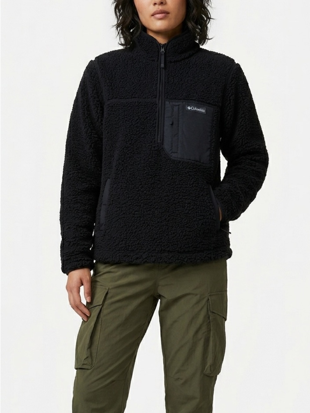 Columbia West Bend 1/4 Zip Sherpa Fleece Pullover Black M